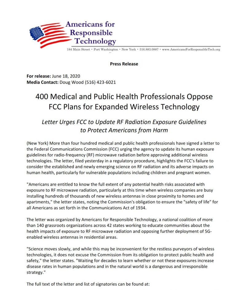 400 Medical Professionals Sign Letter Opposing Wifi And 5g