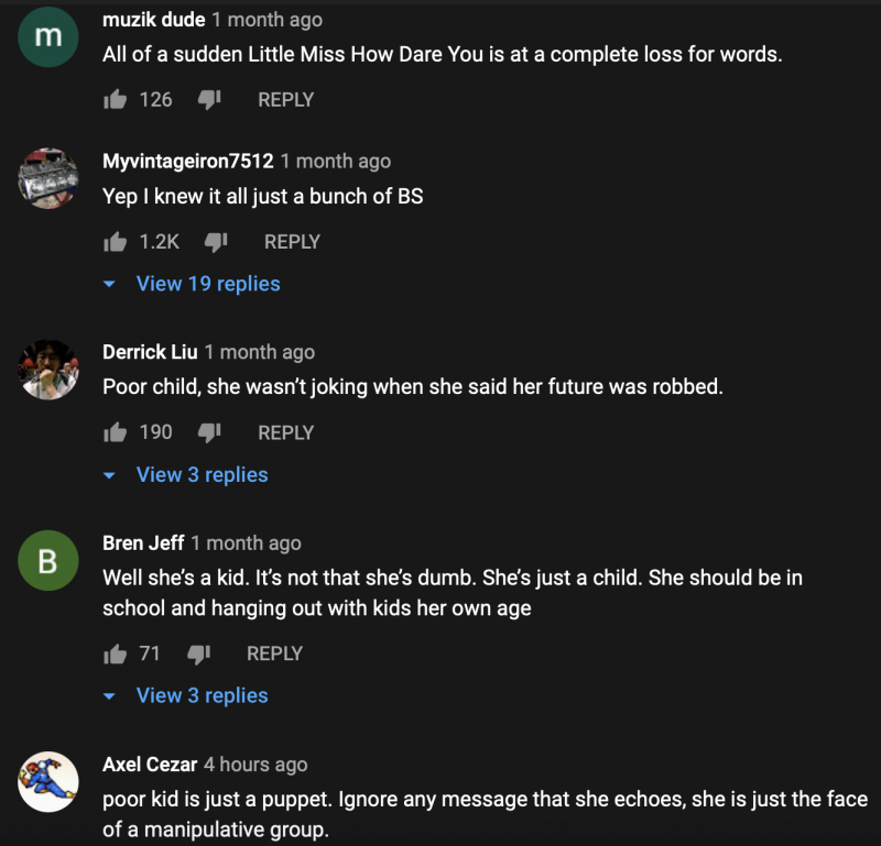 Greta Thunberg Kommentare YouTube Screenshot
