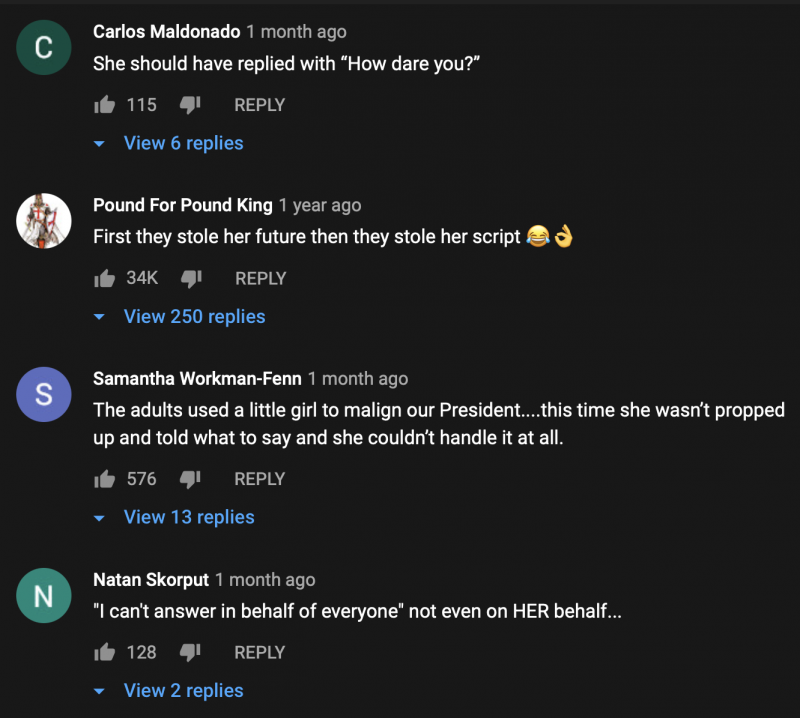 Greta Thunberg Comments YouTube screenshot
